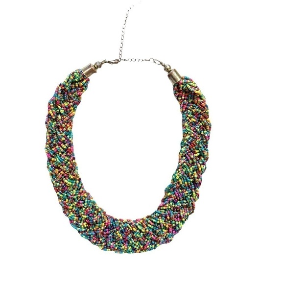Multicolored Colorful Rainbow Bead Beaded Statement Fashion Necklace - Picture 5 of 14